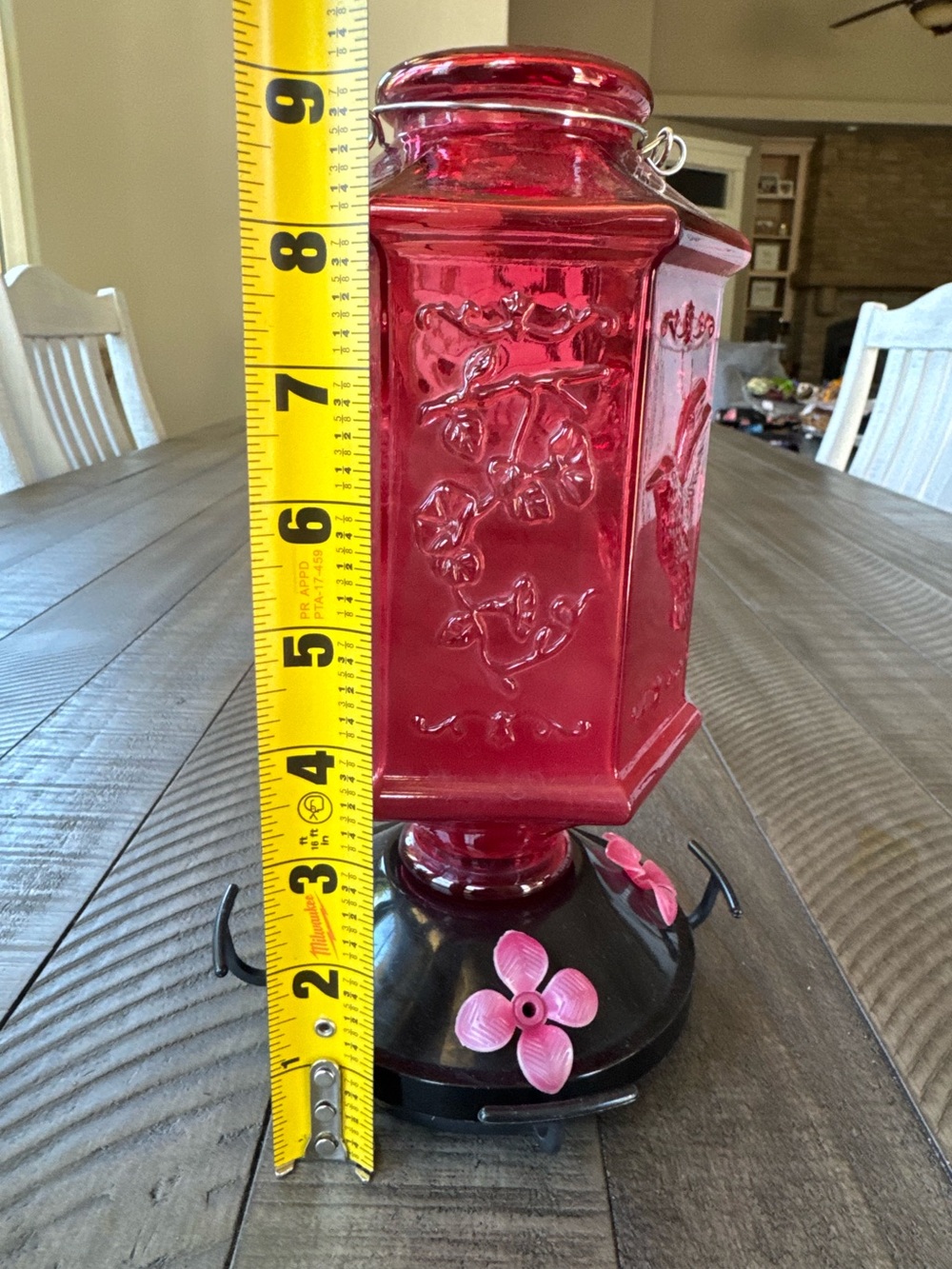 Red Glass Hummingbird Feeder - Picture 6 of 7